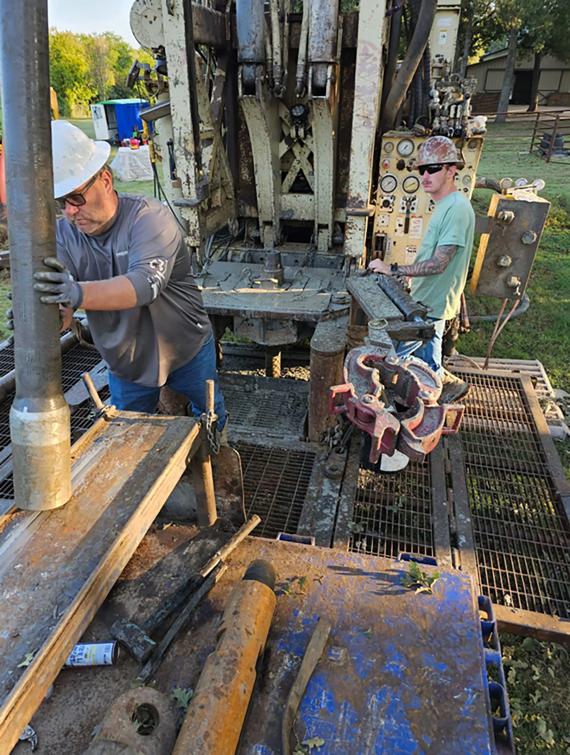 Matt Muller, owner and licensed water well driller at DFW Well Service, working at the rig in North Texas